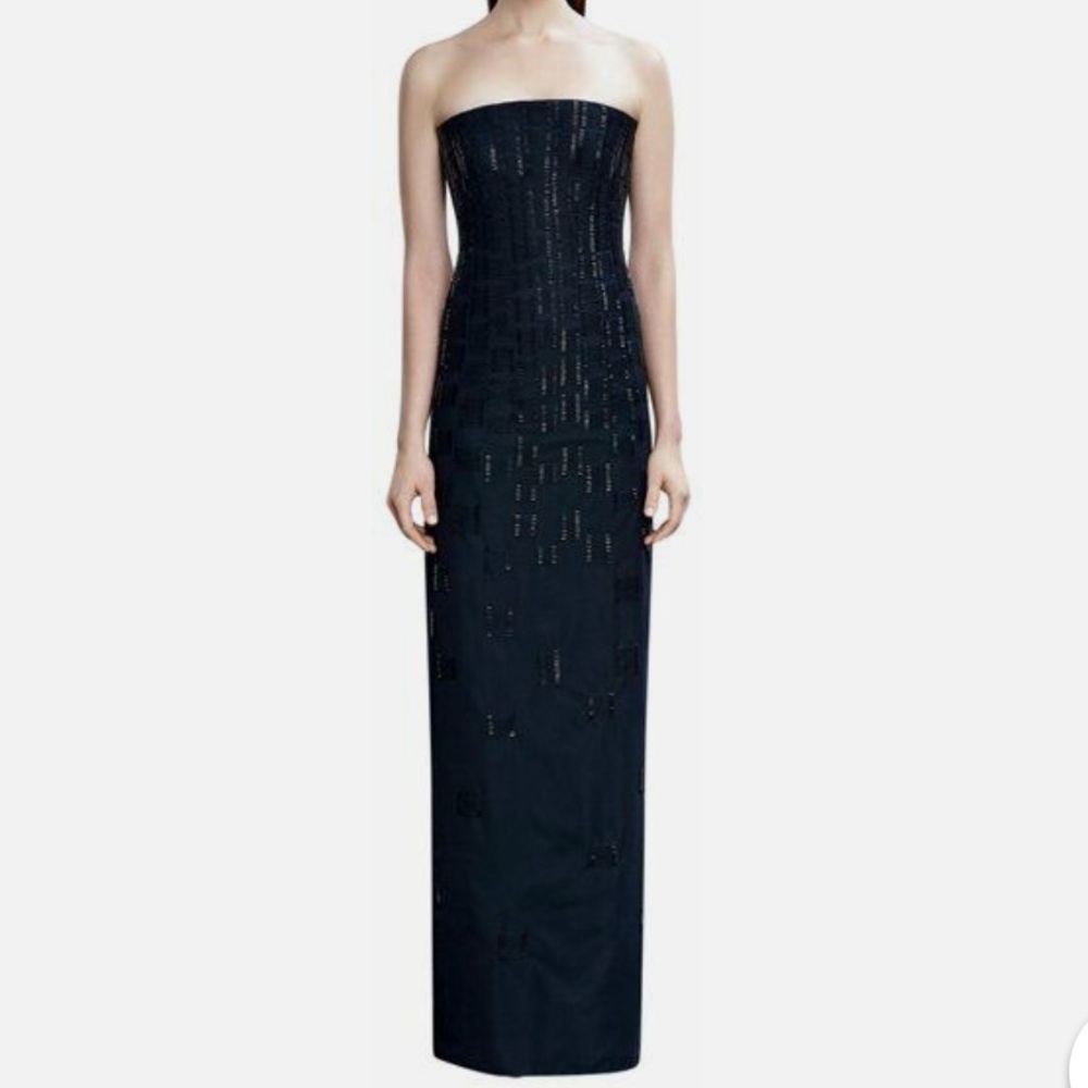 $2.5K Hugo Boss Black Mesh Beaded Daleinina Strapless Sheath Gown 2 NEW